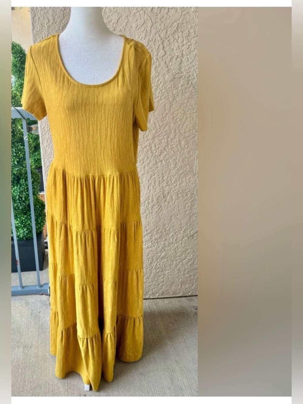 Chelsea & Theodore Mustard Yellow Tiered Maxi Dress